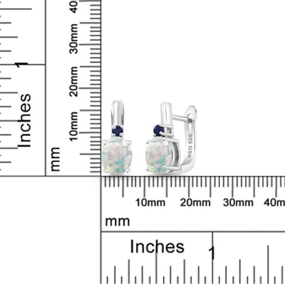 925 Sterling Silver with 3.36 Cttw White Opal and Navy Blue Sapphire Earrings - Picture 4 of 4